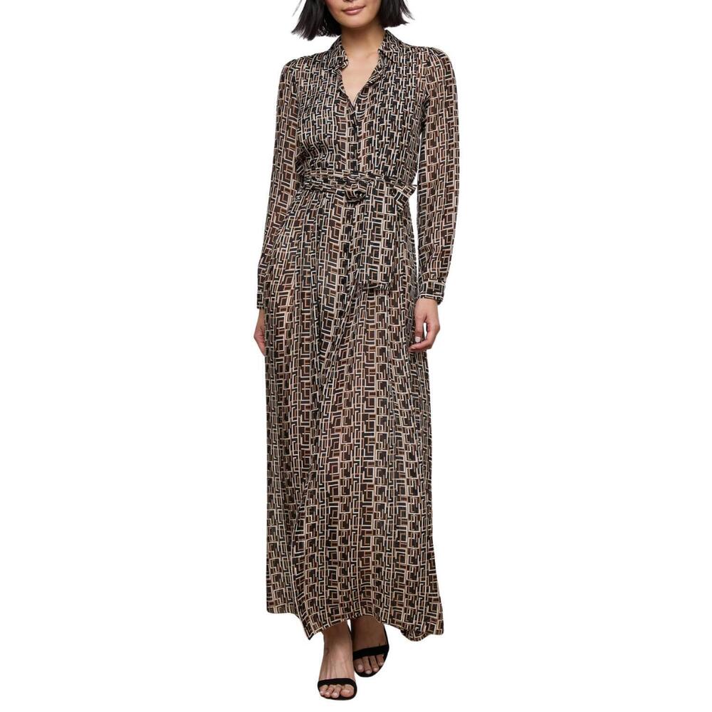 NEW L'AGENCE klaudia silk shirt dress in black multi geo print